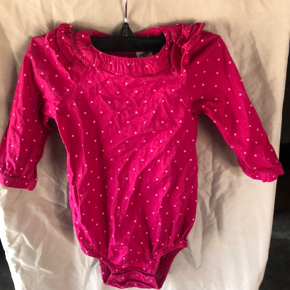 Oshkosh 12 months Pink on pink dots.
